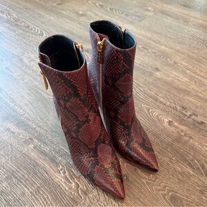 Michael Kors KEKE Red Brandy Embossed Snake Skin Bootie Ankle Short Boots Shoes